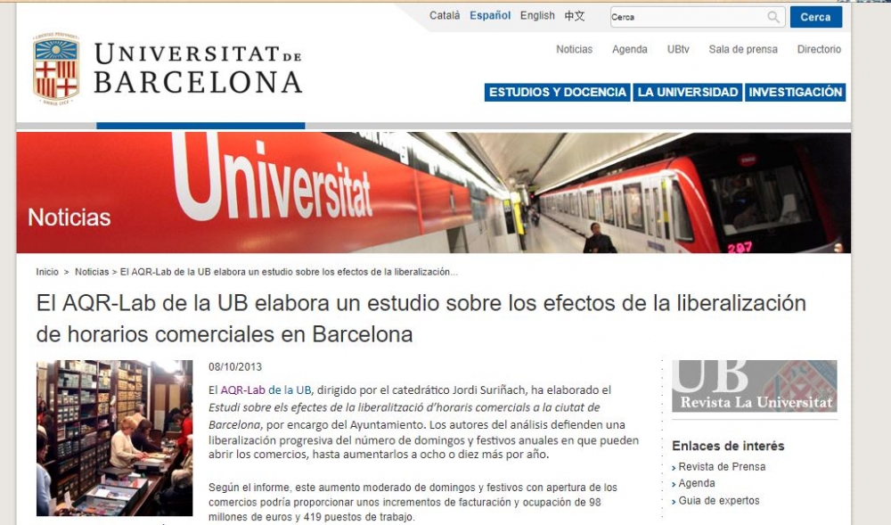 El AQR-Lab de la UB elabora un estudio sobre los efectos de la liberalización de horarios comerciales en Barcelona
