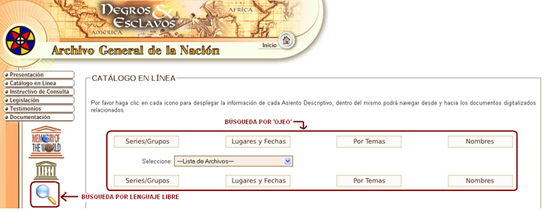 Figura 4. Opcions de consulta en l'instrument de cerca en línia colombià