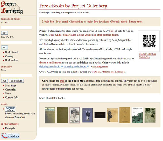 Figura 5. Pàgina principal del portal del Project Gutenberg