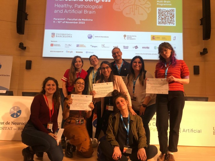 The Brainlab awardees (from left to rigth): Siham Ijjou-Kadiri, Natàlia Gorina-Careta, and Stefanie Sturm, holding their diplomas.