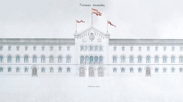 Plànol de la façana principal Universitat de Barcelona, Fachada principal (Escala de 1:200.), Elias Rogent (1863-1873). Foto: © Arxiu Històric del Col·legi d’Arquitectes de Catalunya (COAC)