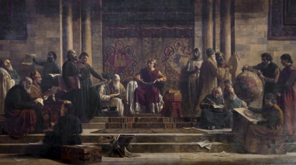 Alfons X el Savi, envoltat dels seus col·laboradors (1884), de Dionís Baixeras i Verdaguer