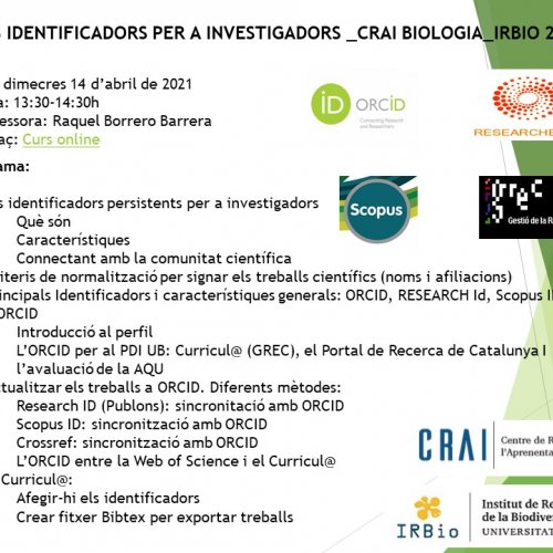 CURS Identificadors per a investigadors _CRAI BIOLOGIA_IRBio 2021
