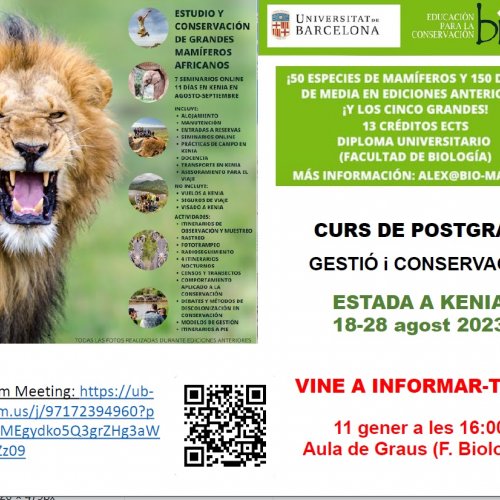 Infoday: POSTGRADUATE COURSE MANAGEMENT AND CONSERVATION OF LARGE MAMMALS 