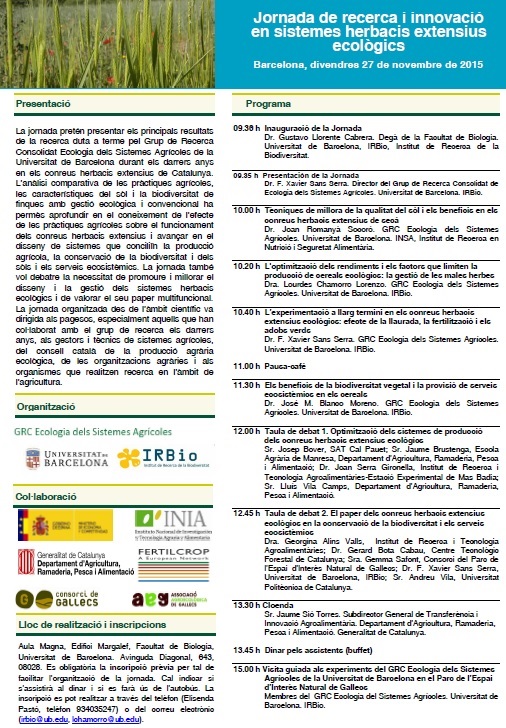 Jornada de recerca i innovació en sistemes herbacis extensius ecològics