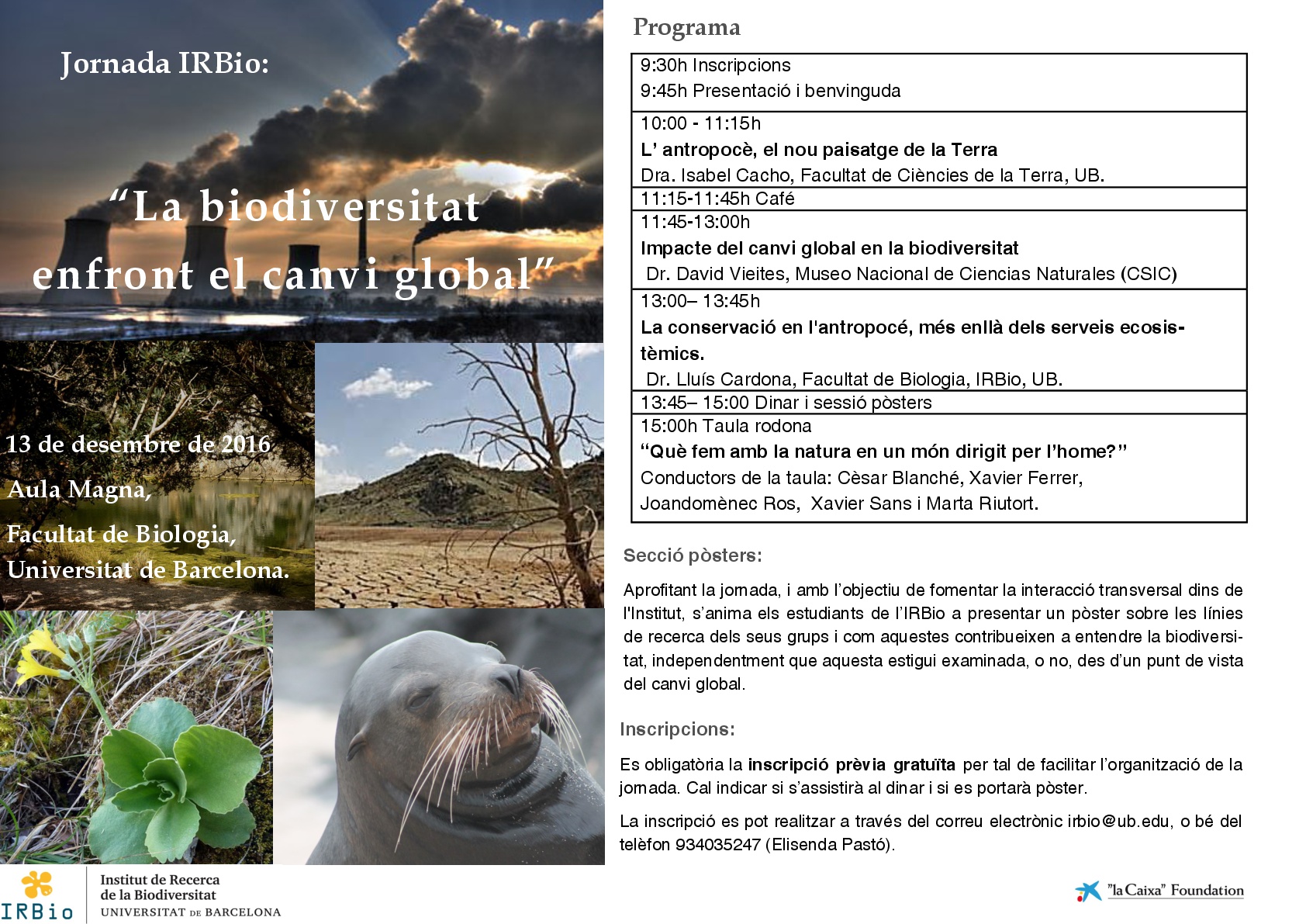 Jornada IRBio: La Biodiversitat enfront el Canvi Global