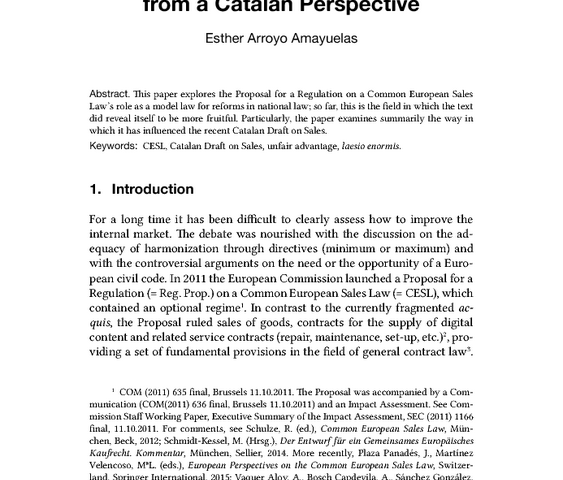 Some Thoughts on the Proposal of the Common European Sales from a Catalan Perspective, by Esther Arroyo