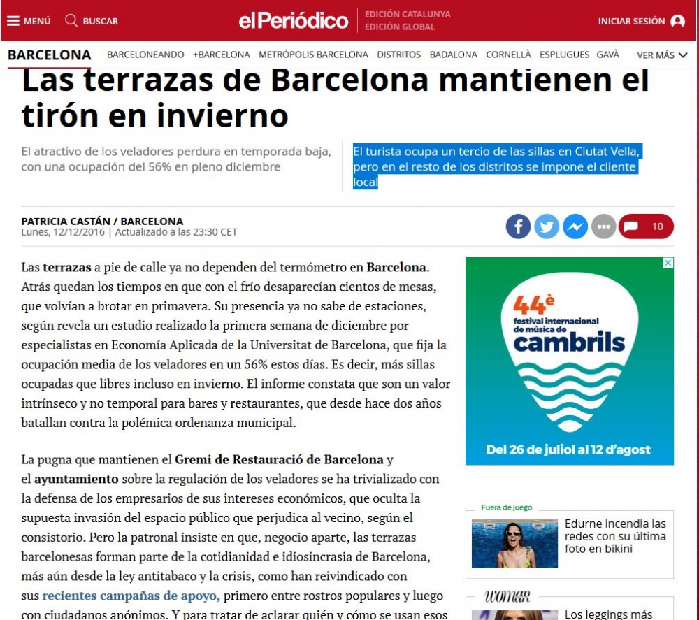 Las terrazas de Barcelona mantienen el tirón en invierno