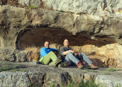 Severino Stea and Enzo Pazienza searching for rock art paintings during the field works in April 2016