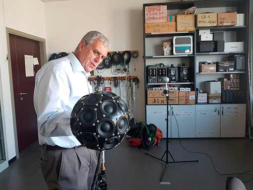 Figure 14. Professor Angelo Farina with the original MIMO loudspeaker array