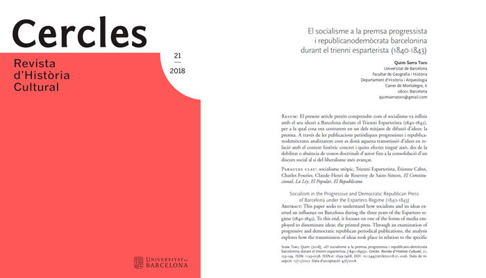 El socialisme a la premsa progressista i republicanodemòcrata barcelonina durant el trienni esparterista (1840-1843)