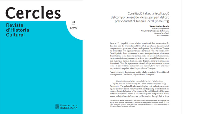 Constitució i altar: la fiscalització del comportament del clergat per part del cap polític durant el Trienni Liberal (1820-1823)