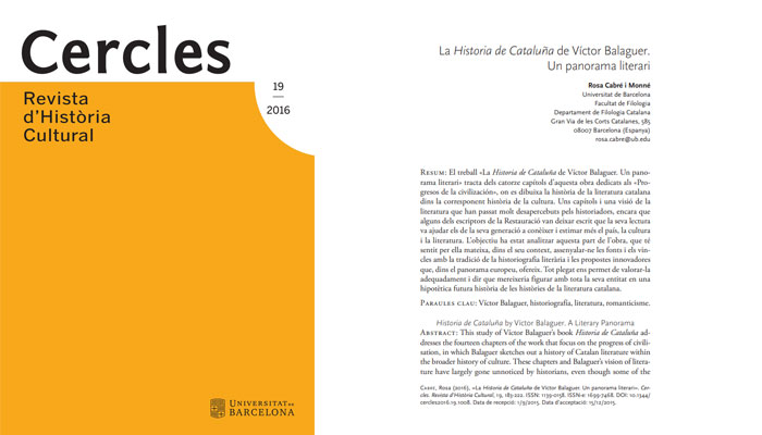 La Historia de Cataluña de Víctor Balaguer. Un panorama literari
