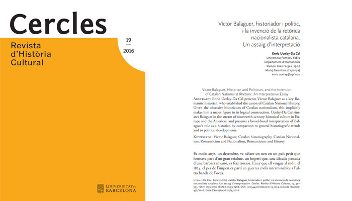 Víctor Balaguer, historiador i polític, i la invenció de la retòrica nacionalista catalana. Un assaig d’interpretació
