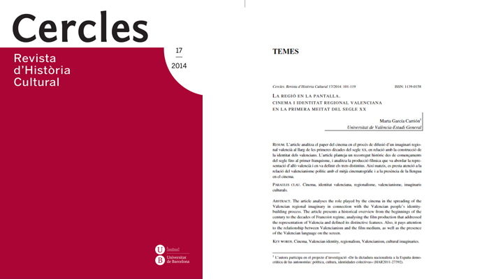 La regió en la pantalla. Cinema i identitat regional valenciana en la primera meitat del segle XX