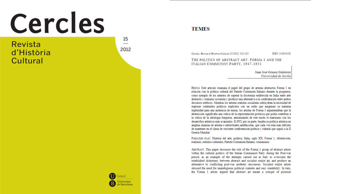 The Polítics of abstract art: Forma 1 and the Italian Communist Party, 1947-1951