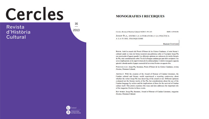 Josep Pla, entre la literatura i la política a la fi del franquisme