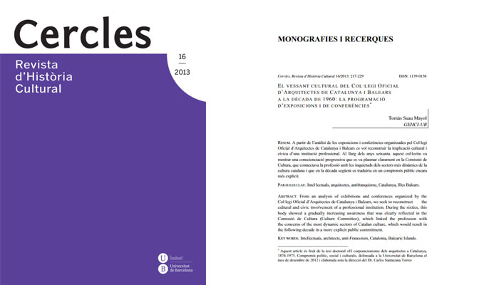 El vessant cultural del Col·legi Oficial d’Arquitectes de Catalunya i Balears a la dècada de 1960: la programació d’exposicions i de conferències