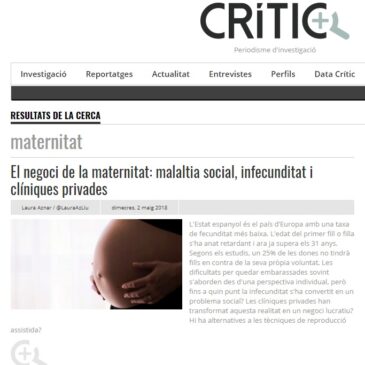Núria Vergés Bosch en El Critic sobre mujeres, corresponsabilitat y familias y técnicas de reproducción asistida