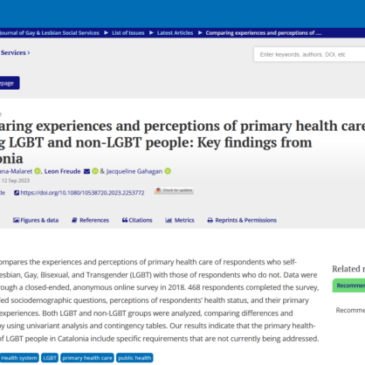 Nova publicació: Comparing experiences and perceptions of primary health care among LGBT and non-LGBT people: Key findings from Catalonia
