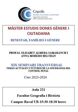 XIX Transversal Seminar “Current and Future Issues in the Sociology of Penal Control”