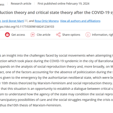 Nova publicació: Social reproduction theory and critical state theory after the COVID-19 syndemic