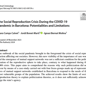 Nueva publicación: “The Social Reproduction Crisis During the COVID-19 Pandemic in Barcelona: Potentialities and Limitations”