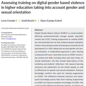 Nova publicació: Assessing training on digital gender based violence in higher education taking into account gender and sexual orientation