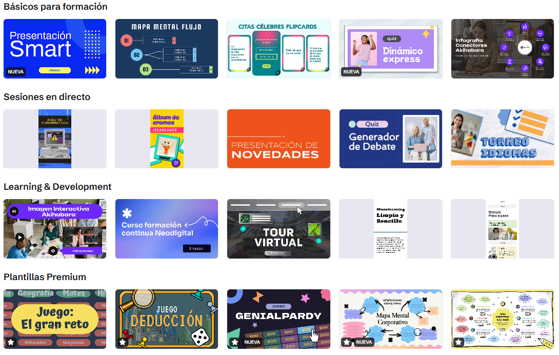 captura de pantalla de catàleg de plantilles a Genially