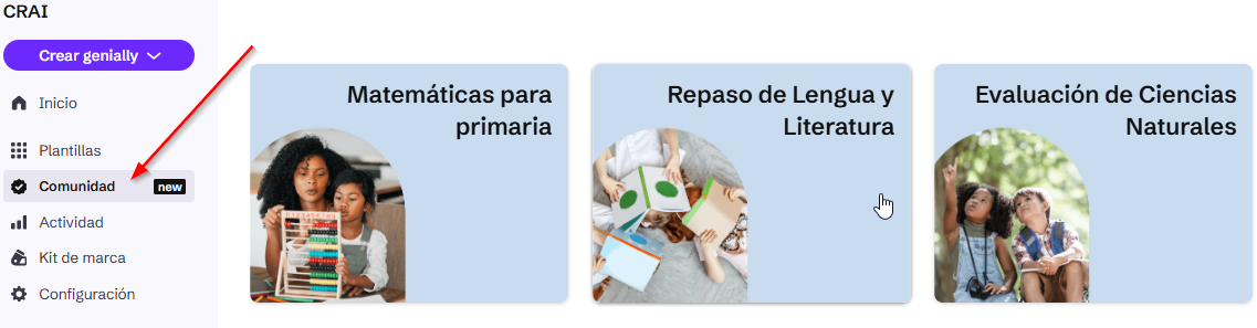 captura de pantalla del catàleg de comunitat genially