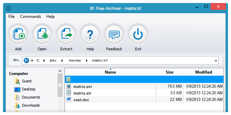 Interfície B1 Free Archiver