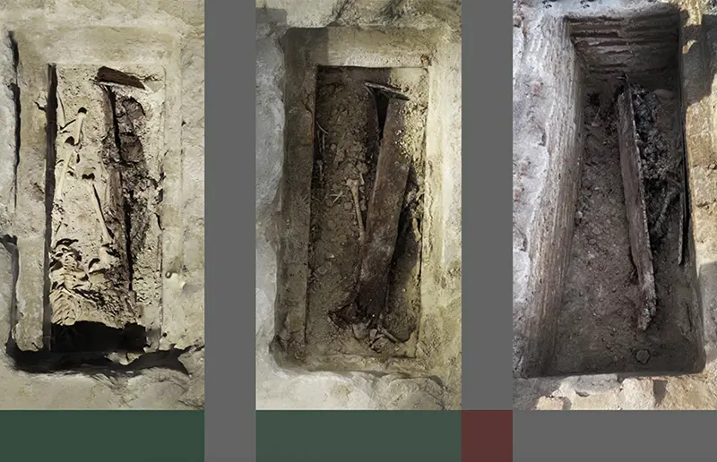 Procés d’excavació del vas funerari i documentació del taüt de fusta Autoria: Maria Soler i Walter Alegría (Font: Arxiu Soler ALG)
