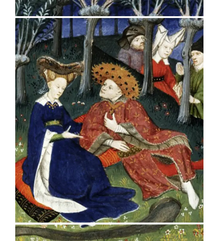 Parella en un jardí. La Cité des dames de Christine de Pizan (Londres, The British Library, Harley Ms. 4431, fol. 145r.)