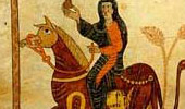 Mujer sobre bestia roja (f. 63). Beatus de Girona, obra de la miniaturista En