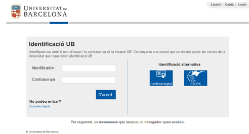 Pantalla d'identificació UB Pantalla d'identificació UB