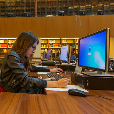 Estudiant consultant l'ordinador