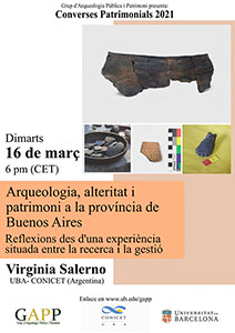 Cartel Arqueologia, alteridad i patrimoni a la província de Buenos Aires, l'Argentina. Reflexions des d'una experiència situada entre la recerca i la gestió.