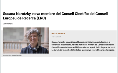 Susana Narotzky, nova membre del Consell Científic del Consell Europeu de Recerca (ERC)