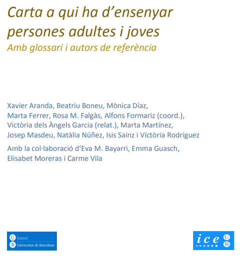 Carta a qui ha d'ensenyar persones adultes i joves. Amb glossari i autors de referència