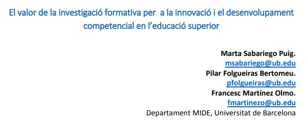 El valor de la investigació formativa per a la innovació i el desenvolupament competencial en l’educació superior