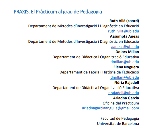 PRAXIS. El Pràcticum al grau de Pedagogia