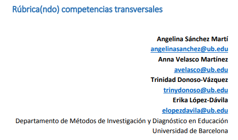 Rúbrica(ndo) competencias transversales