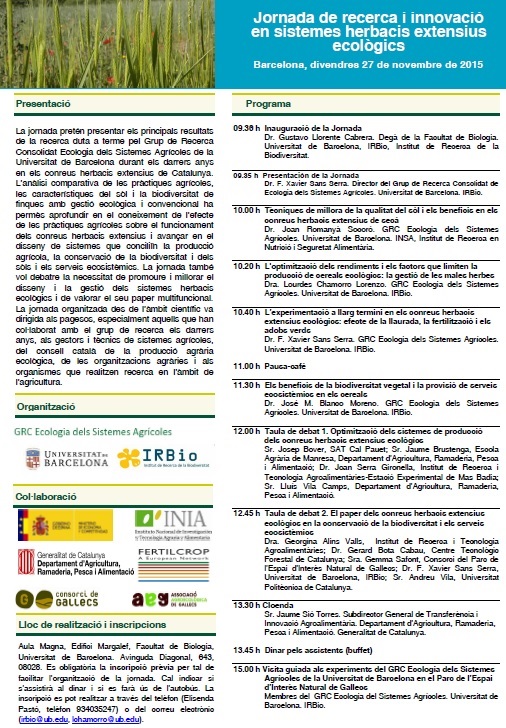 Jornada de recerca i innovació en sistemes herbacis extensius ecològics