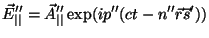$\displaystyle {\vec E_{\vert\vert}''} = {\vec A_{\vert\vert}''} \exp (ip''(ct - '{\vec r''}{\vec s'}))$