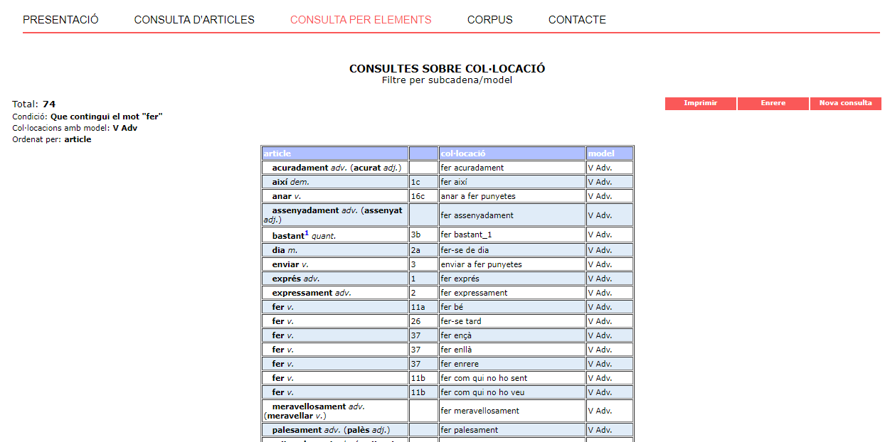 Resultat de la consulta sobre col·locacions