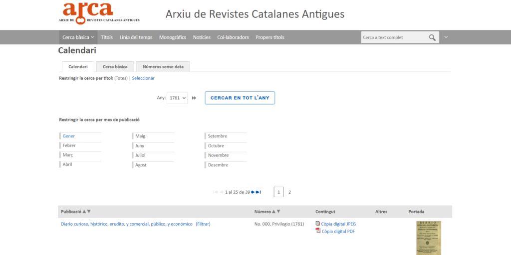 Cerca de revistes per calendari