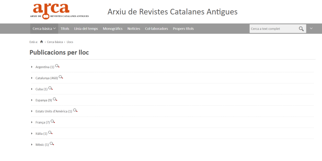 Cerca de revistes per lloc d’edició o publicació