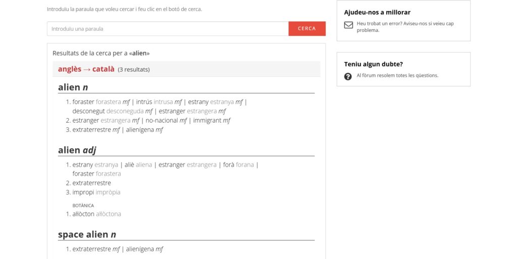 Resultats de la cerca anglès-català de la paraula alien