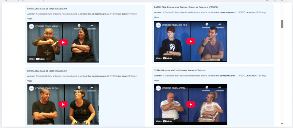 Exemples de vídeos signats al Corpus de l’LSC