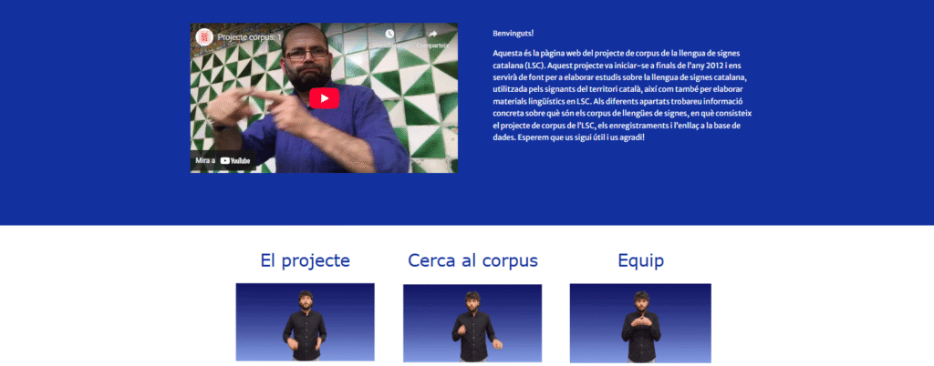 Pàgina inicial del Corpus de la llengua de signes catalana